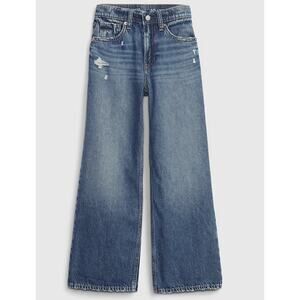 Gap Wide-Leg Distressed Jeans Low Stride Blue Size 10 Adjustable Waist Girls